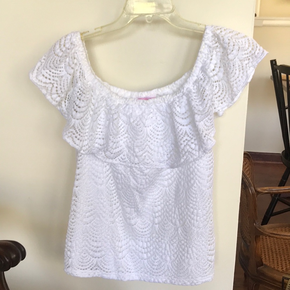 White off shoulder Lacey top Lilly Pulitzer